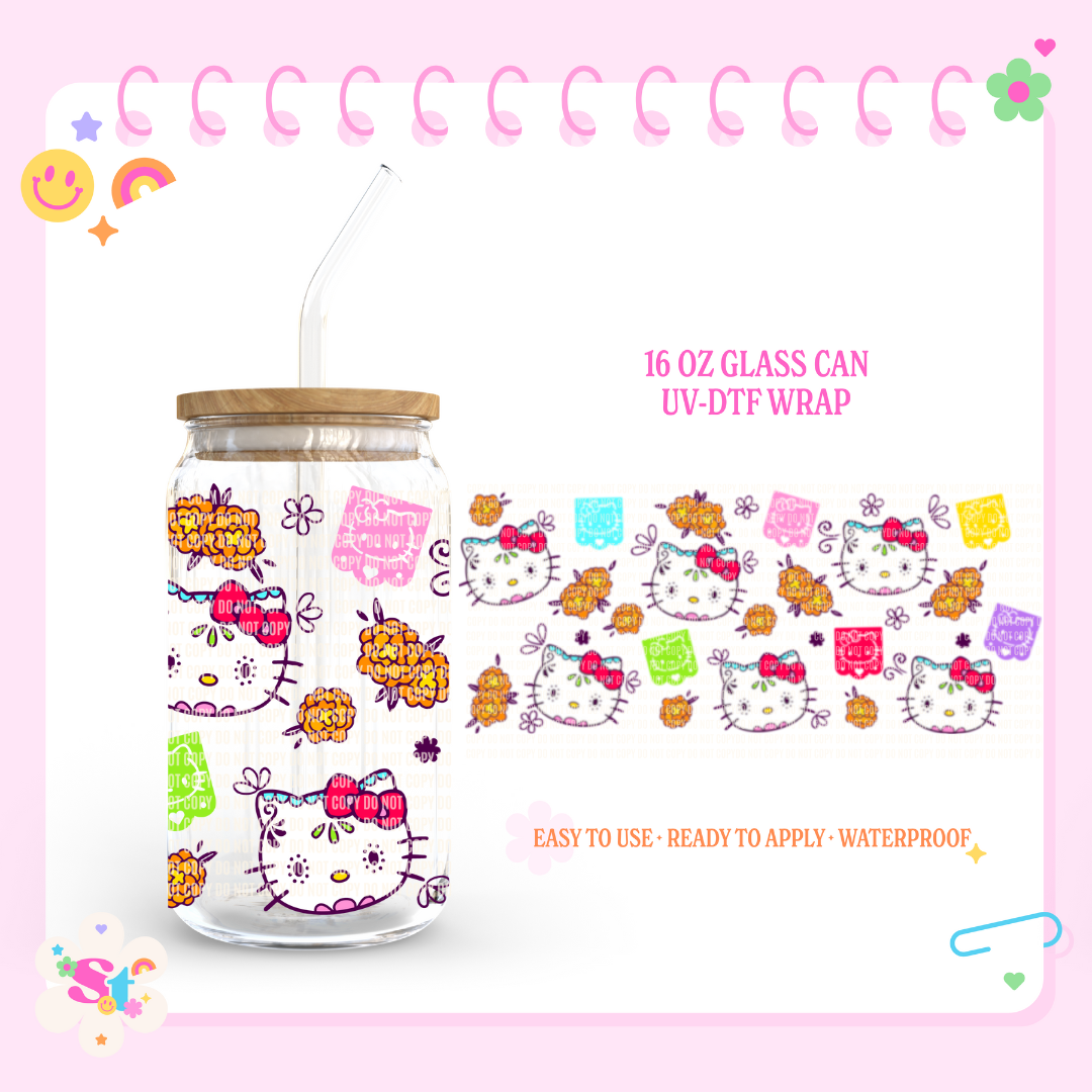 KITTY SUGAR SKULL - 16 OZ UV DTF WRAP