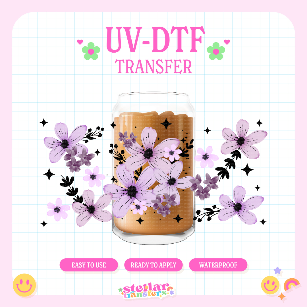 PURPLE FLOWERS - 16 OZ UV DTF
