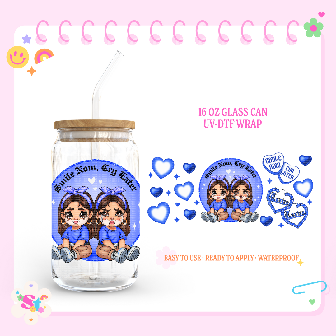 SMILE NOW BLUE - 16 OZ UV DTF WRAP
