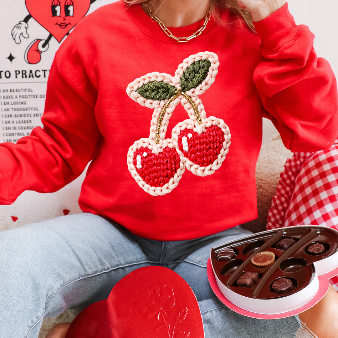 CHERRY FAUX YARN - CLEAR FILM SCREEN PRINT