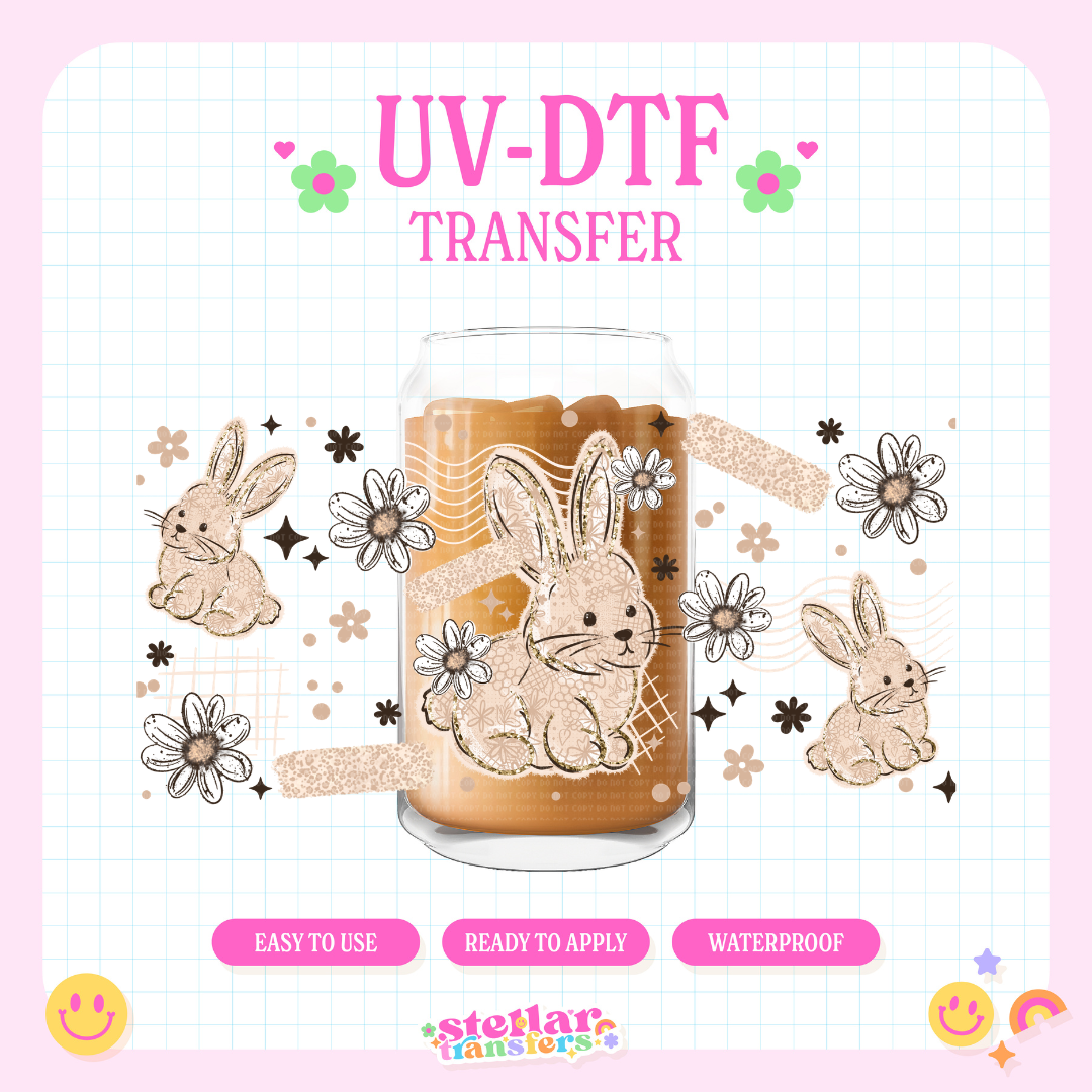 TAN FLORAL BUNNY - 16 OZ UV DTF