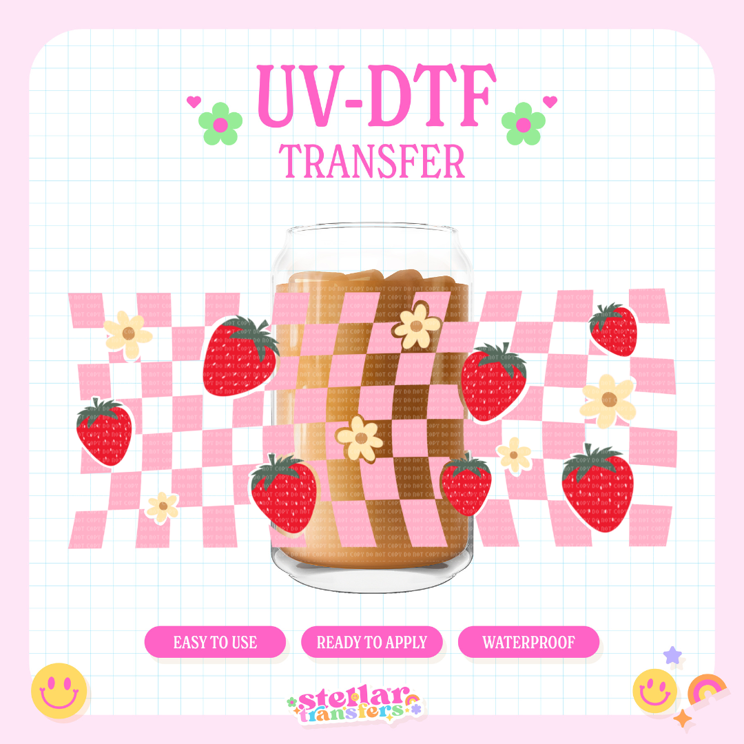 CHECKERED STRAWBERRY - 16 OZ UV DTF