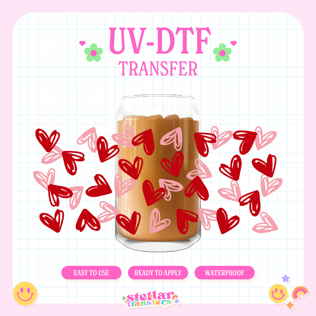 DOODLE HEARTS - 16 OZ UV DTF