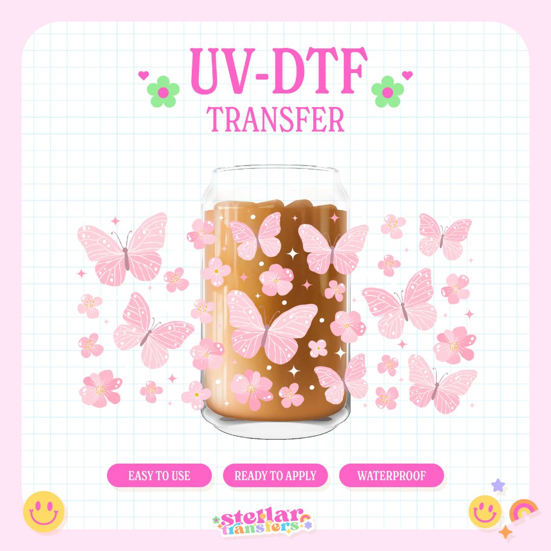 PINK BUTTERFLY - 16 OZ UV DTF