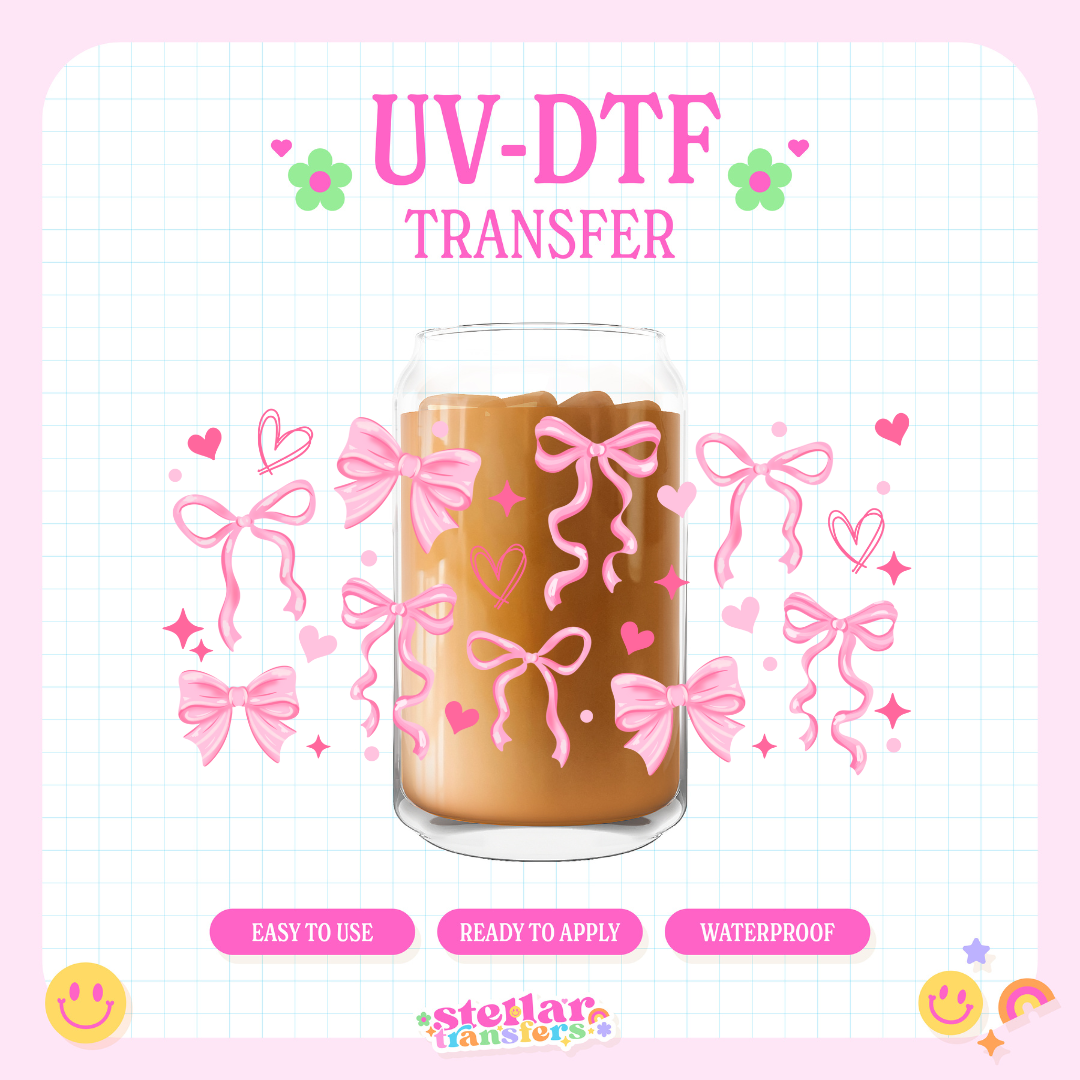 CUTE PINK BOWS - 16 OZ UV DTF