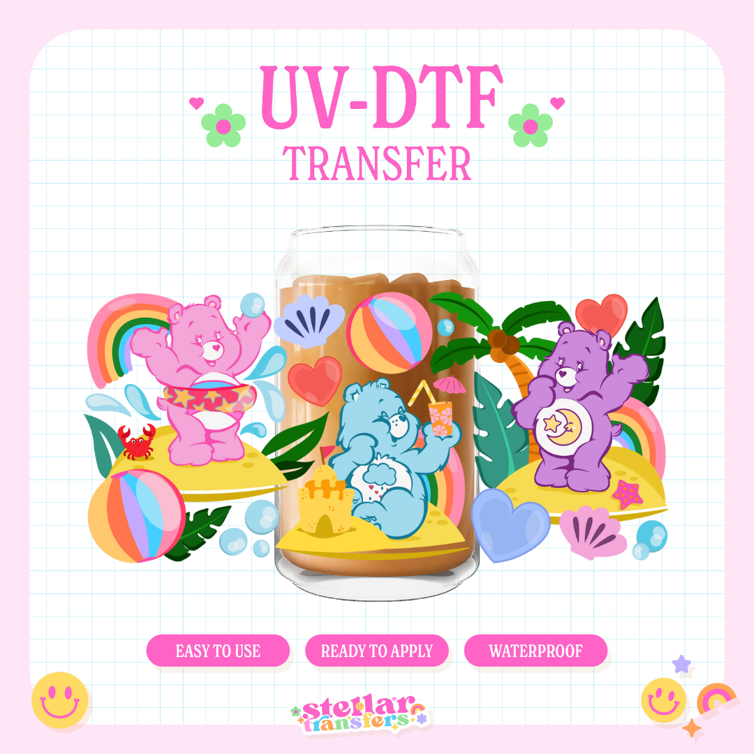 BEACH RAINBOW BEARS - 16 OZ UV DTF