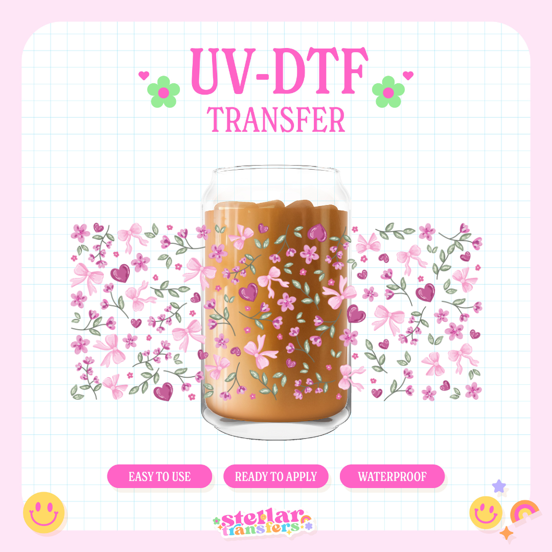 CUTE HEART FLORALS - 16 OZ UV DTF