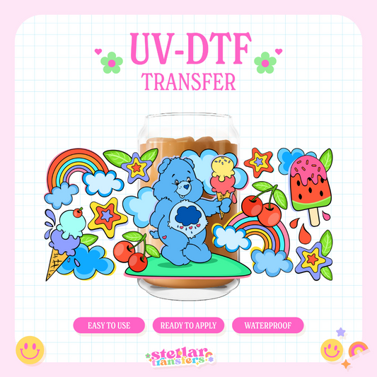 SUMMER BLUE BEAR - 16 OZ UV DTF