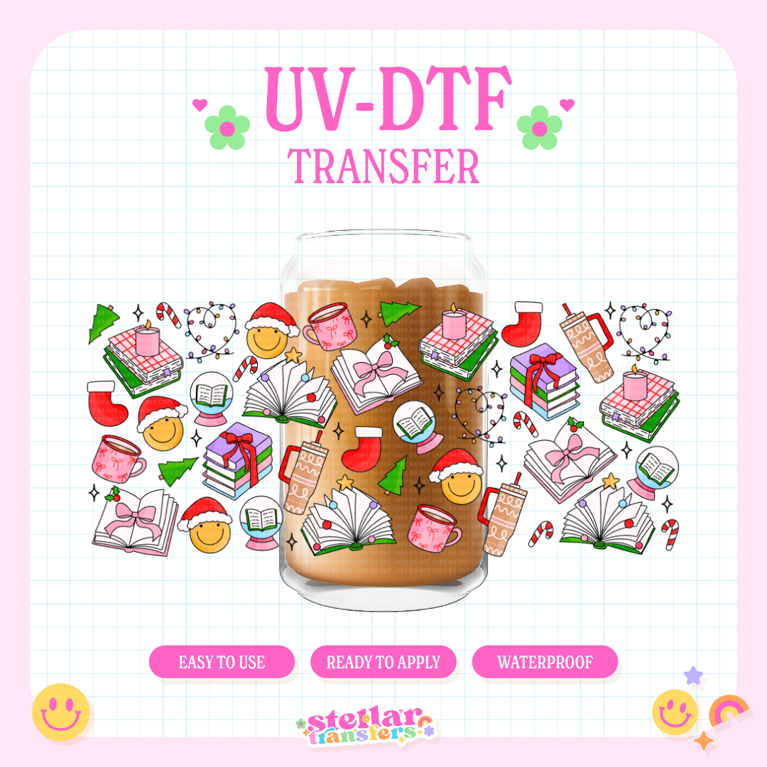 HAPPY CHRISTMAS DOODLES - 16 OZ UV DTF