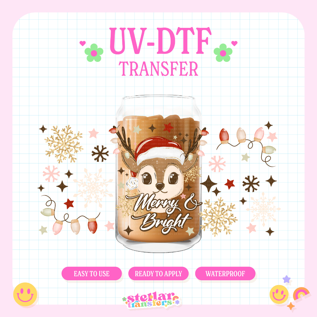 MERRY AND BRIGHT DEER - 16 OZ UV DTF