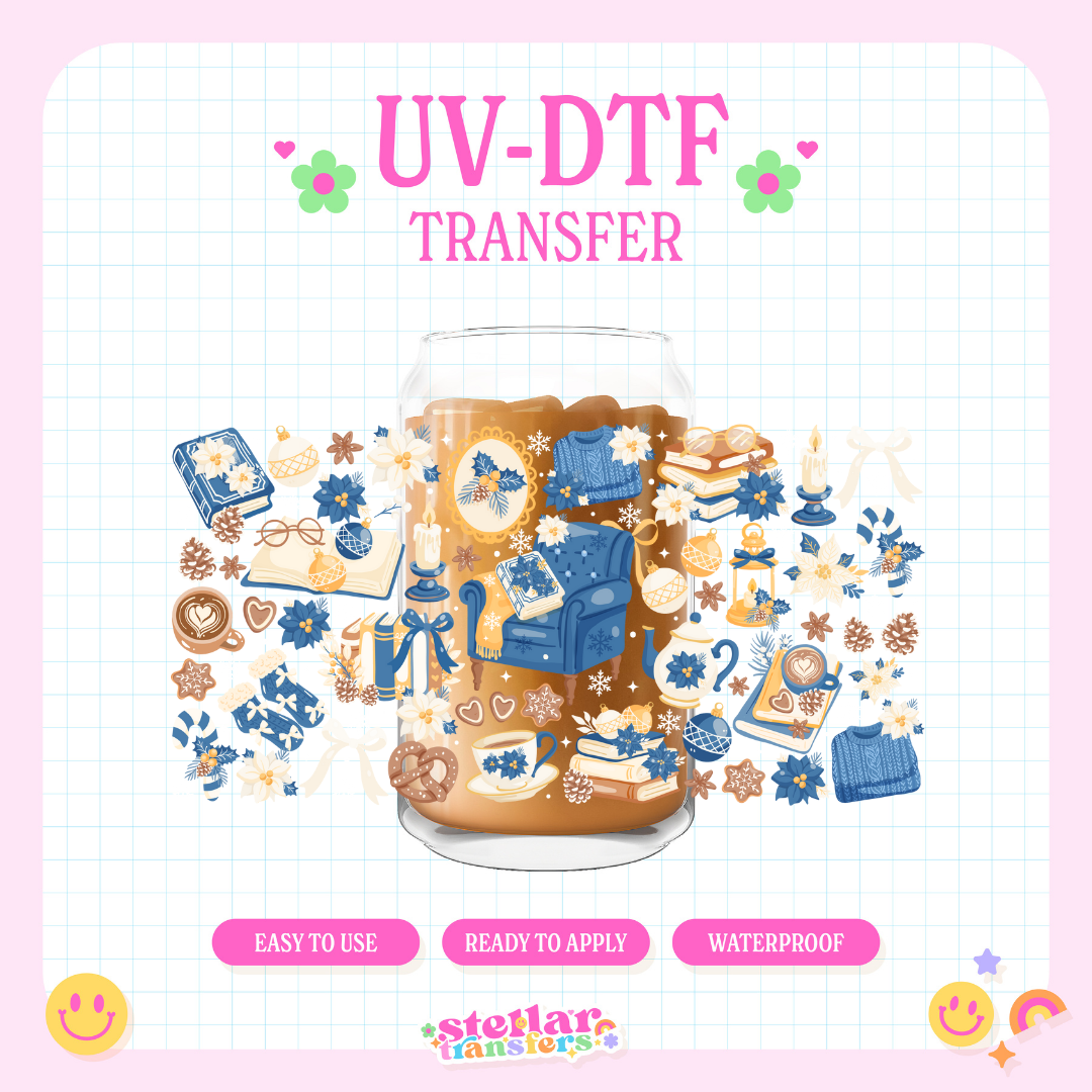 BLUE CHRISTMAS BOOKISH - 16 OZ UV DTF