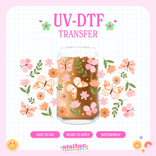 ORANGE SPRING BUTTERFLIES - 16 OZ UV DTF