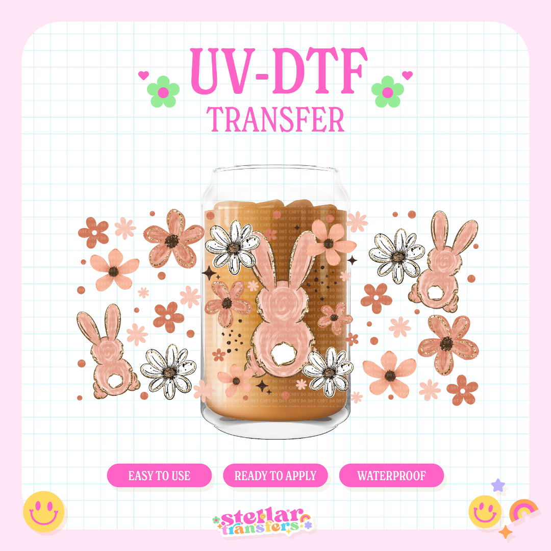 BLUSH FLORAL BUNNY - 16 OZ UV DTF