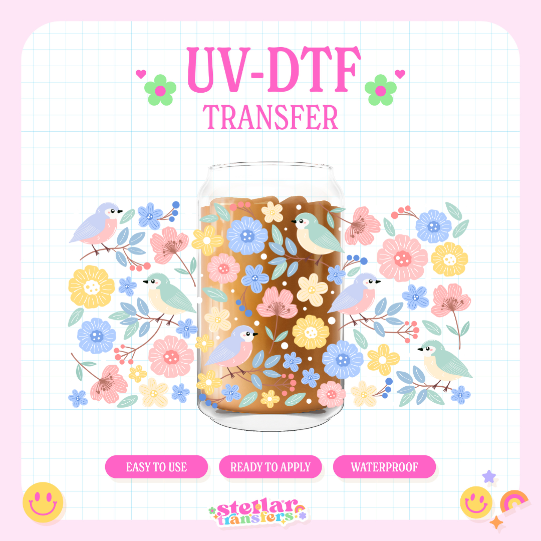 PASTEL BIRD FLORAL - 16 OZ UV DTF