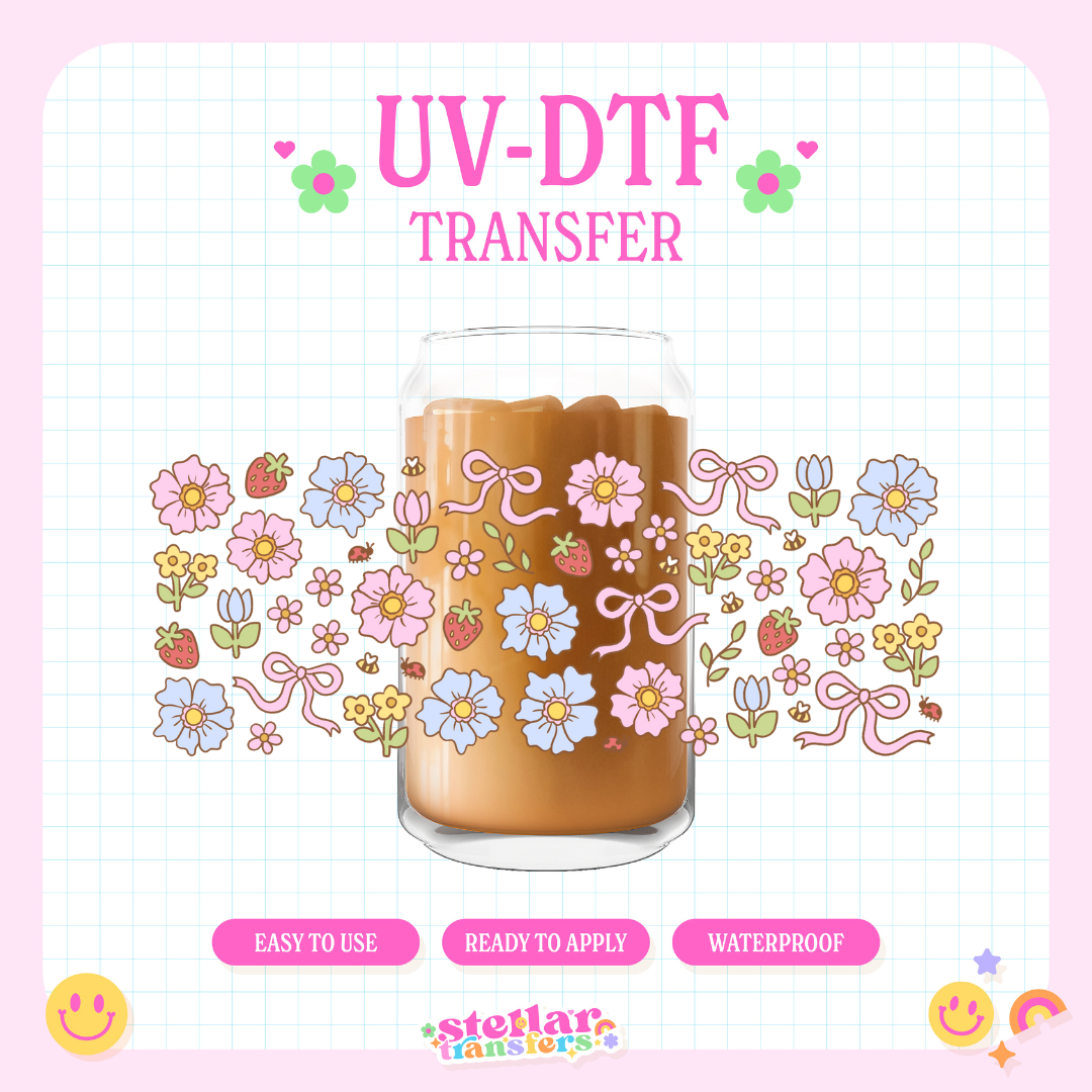 FLORAL SPRING BOWS - 16 OZ UV DTF