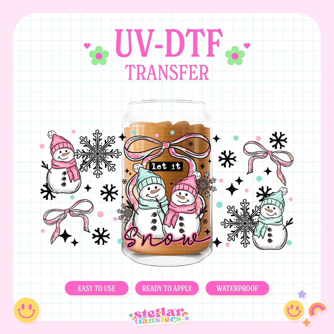 PINK LET IT SNOW - 16 OZ UV DTF