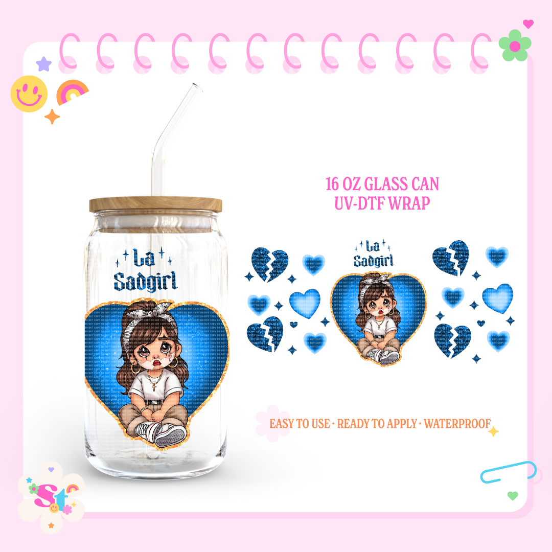 BLUE LA SAD GIRL - 16 OZ UV DTF WRAP