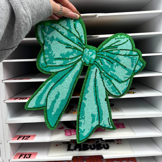 TEAL COQUETTE BOW - SEQUIN PATCH