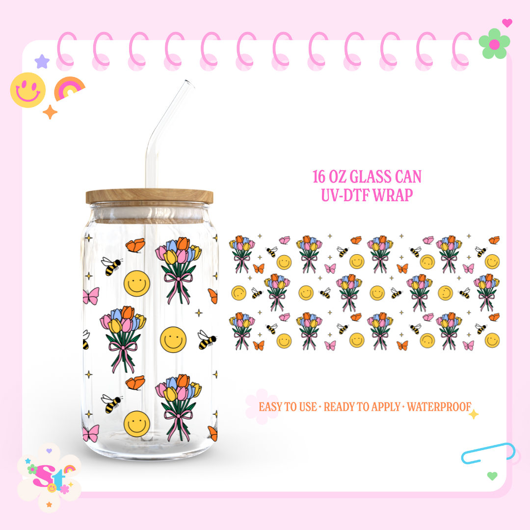 HAPPY FLOWERS - 16 OZ UV DTF