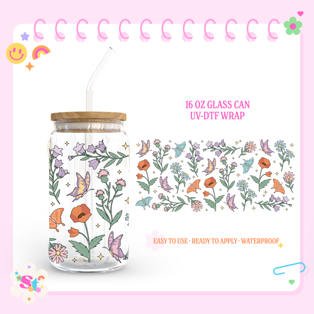 FLOWERS & BUTTERFLIES - 16 OZ UV DTF