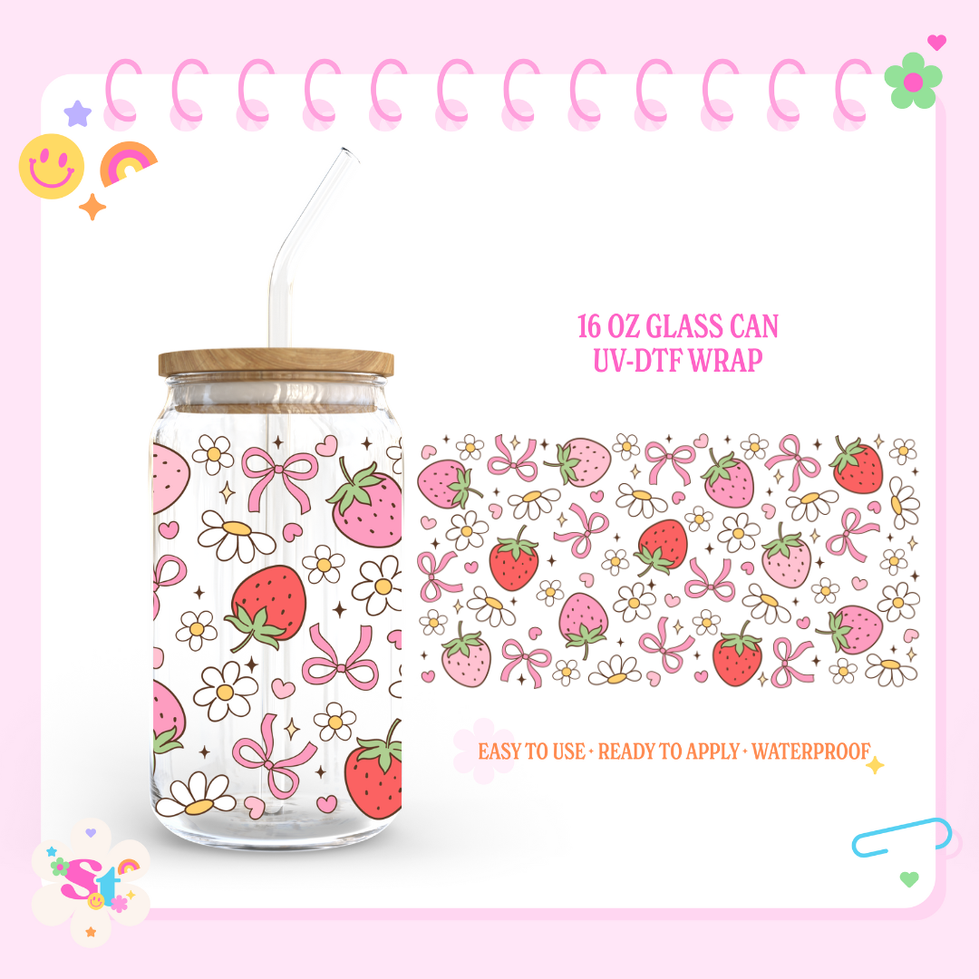 DOODLE STRAWBERRY BOWS - 16 OZ UV DTF
