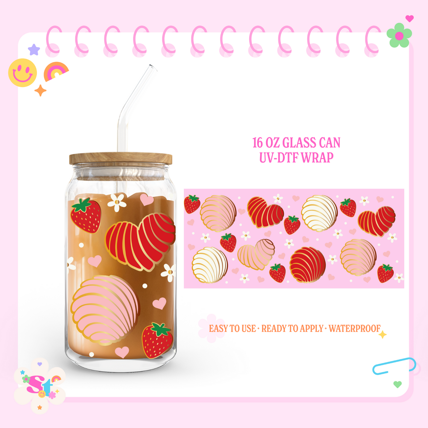 STRAWBERRY CONCHA - 16 OZ UV DTF
