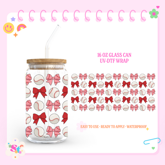 BASEBALL & BOWS - 16 OZ UV DTF