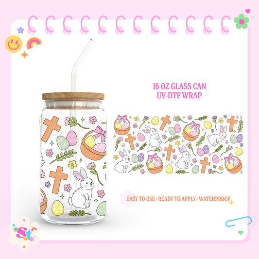 EASTER BUNNY, EGGS & CROSS - 16 OZ UV DTF