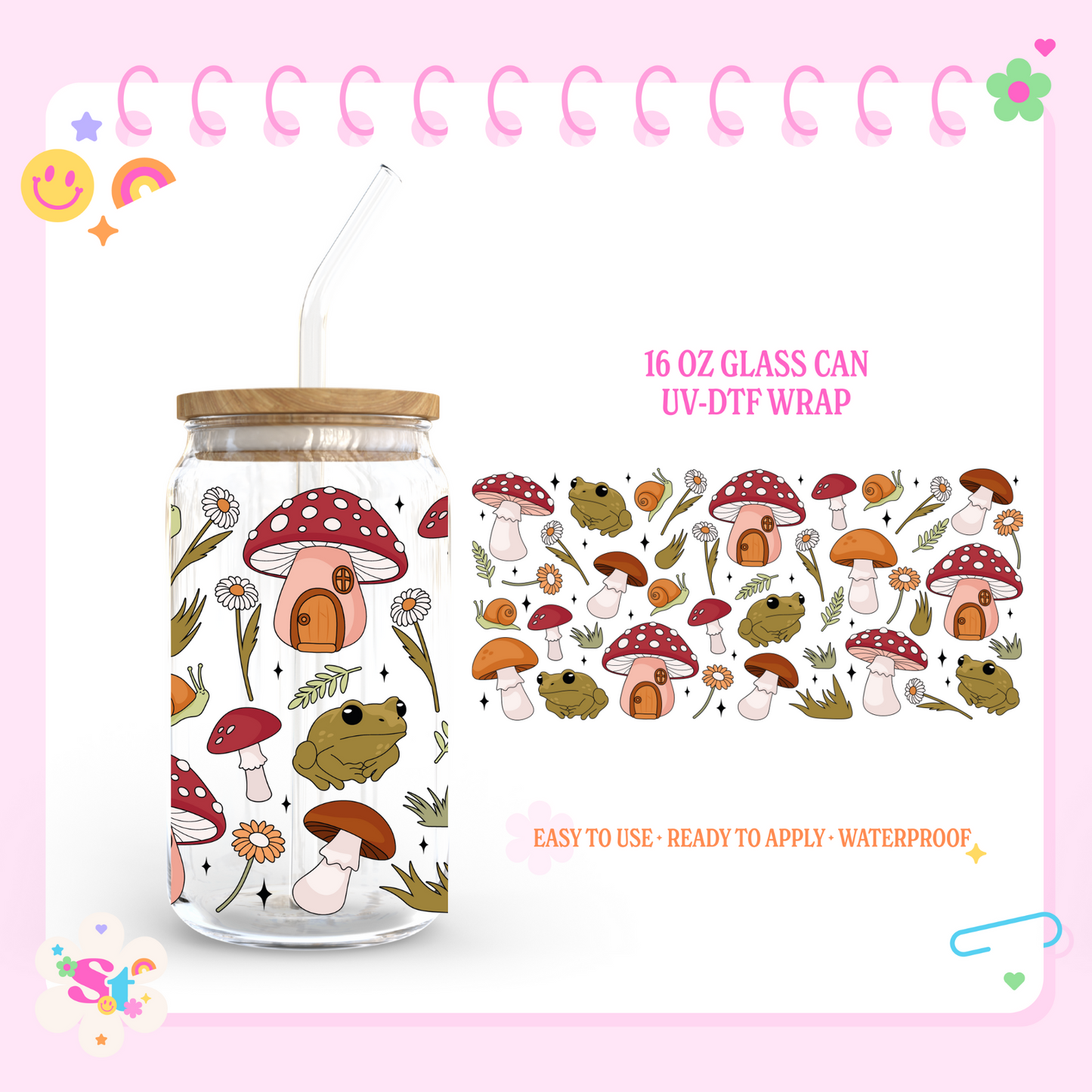 MUSHROOMS & FROGS - 16 OZ UV DTF