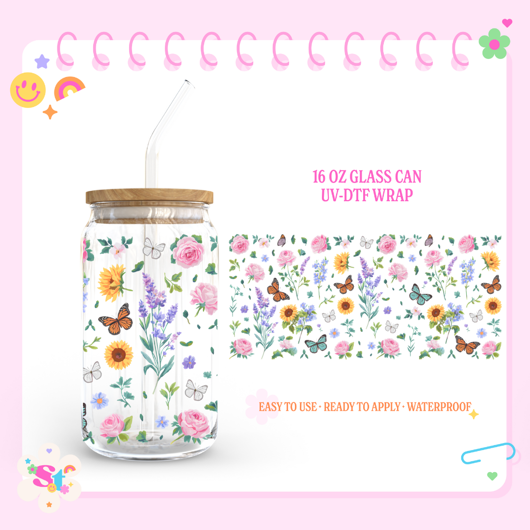 FLORAL BUTTERFLY - 16 OZ UV DTF