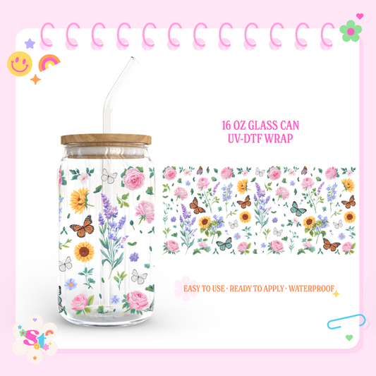 FLORAL BUTTERFLY - 16 OZ UV DTF