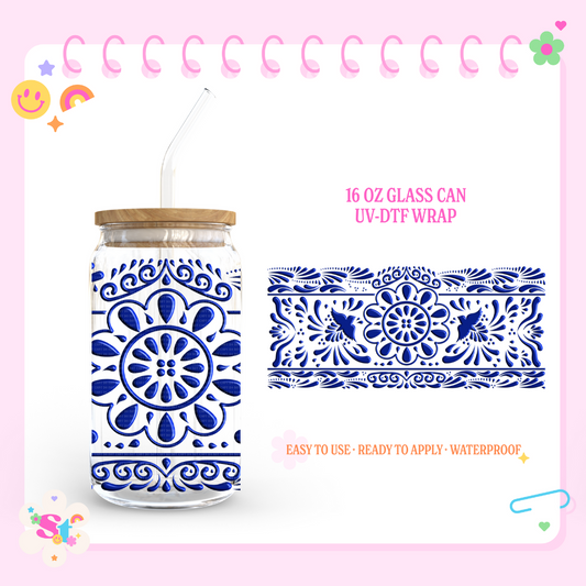 BLUE TRADITIONAL TALAVERA - 16 OZ UV DTF WRAP