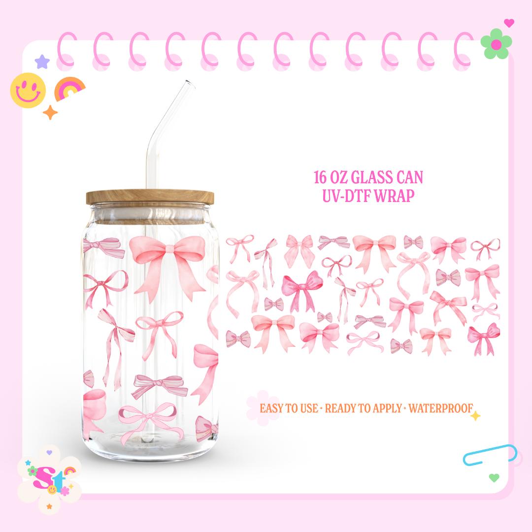 PRETTY PINK BOWS - 16 OZ UV DTF