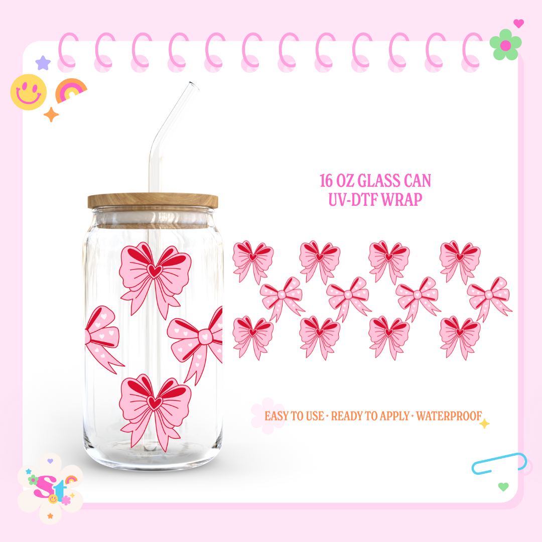 PINK CUTE BOWS - 16 OZ UV DTF
