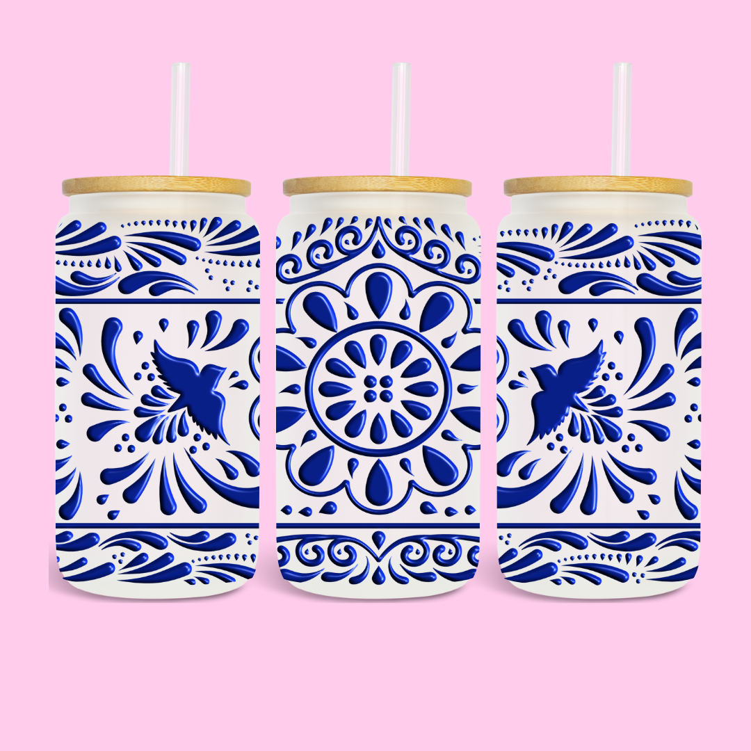BLUE TRADITIONAL TALAVERA - 16 OZ UV DTF WRAP