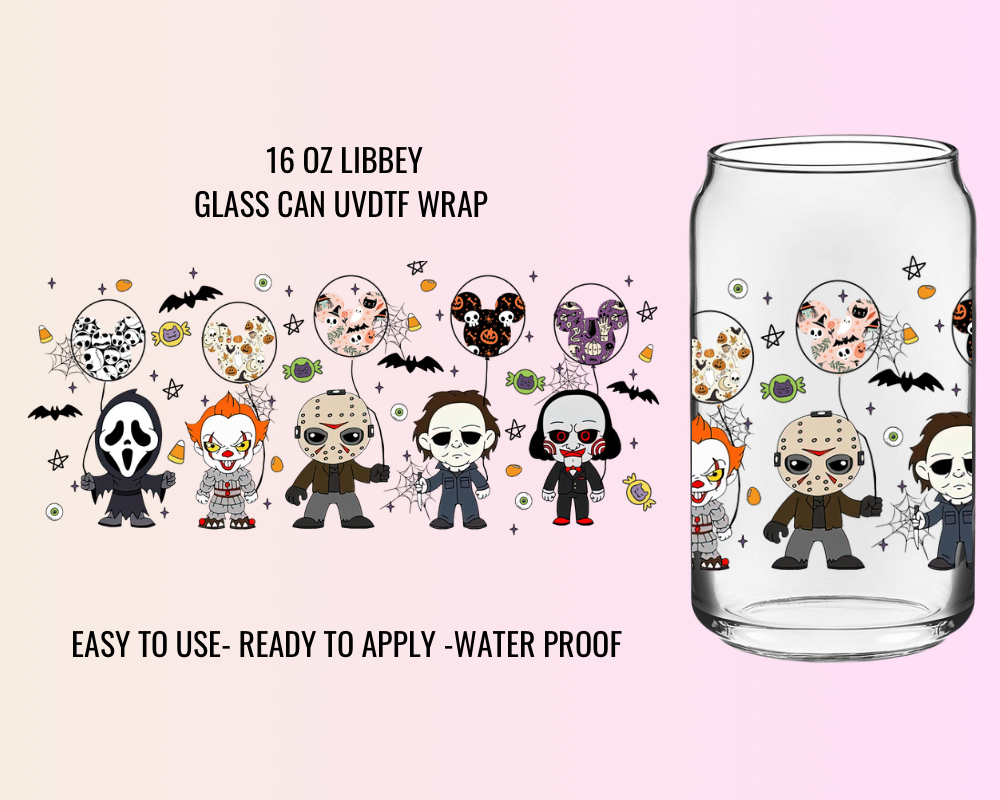 HORROR FRIENDS BALLOONS - 16 OZ UV DTF WRAP M