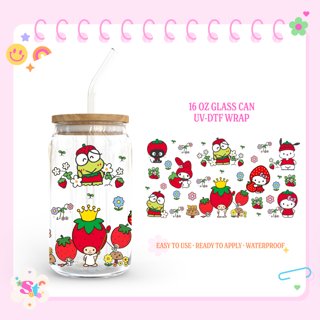 KITTY STRAWBERRY - 16 OZ UV DTF WRAP