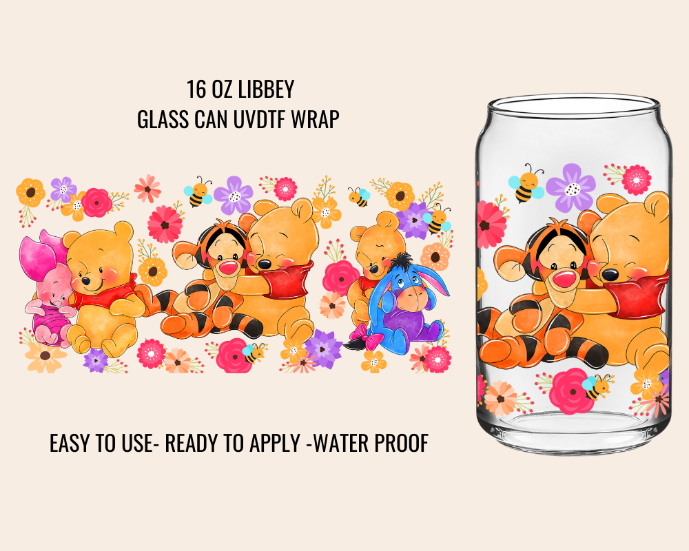 HONEY BEAR FLOWER HUGS - 16 OZ UV DTF WRAP