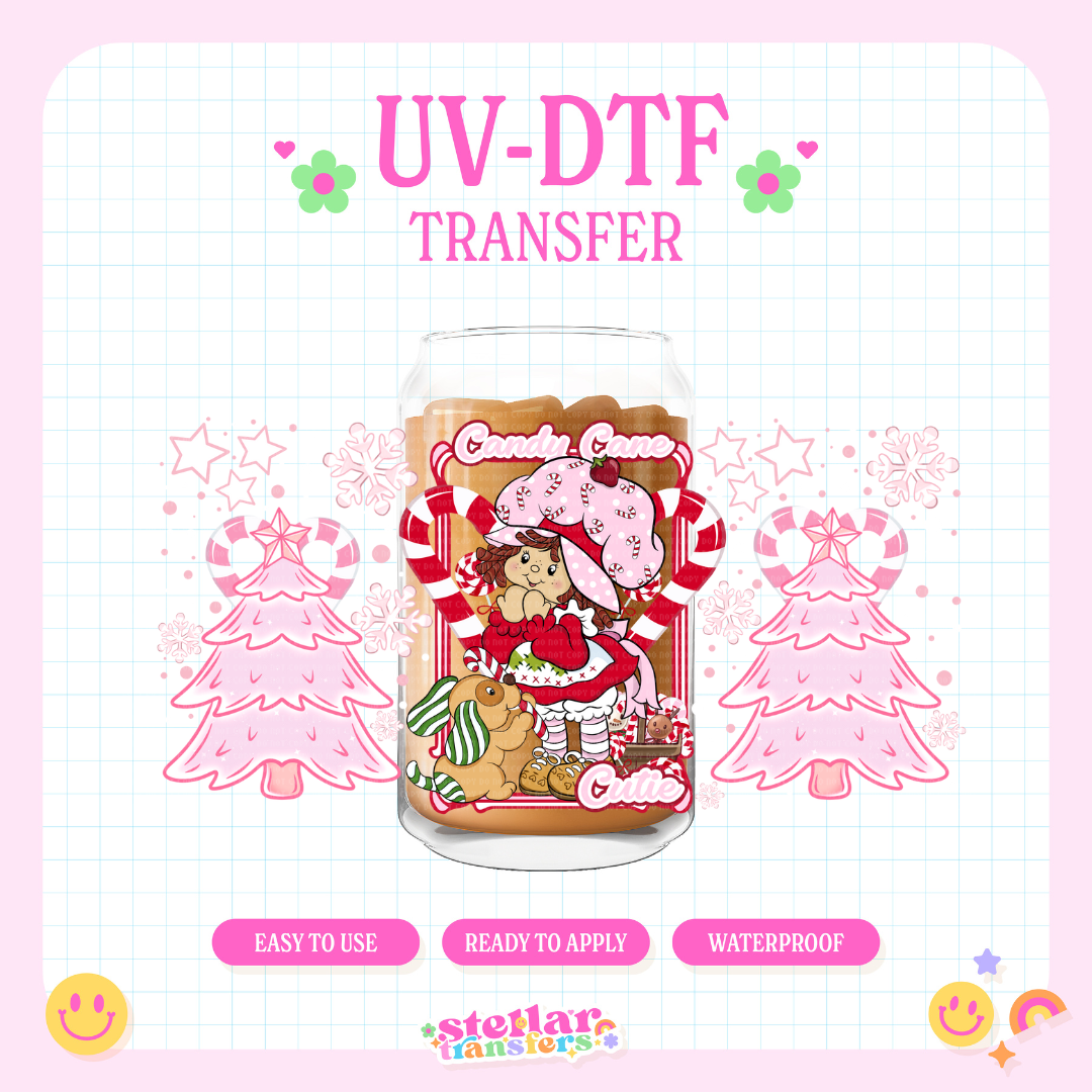 STRAWBERRY CANDY CANE CUTIE - 16 OZ UV DTF