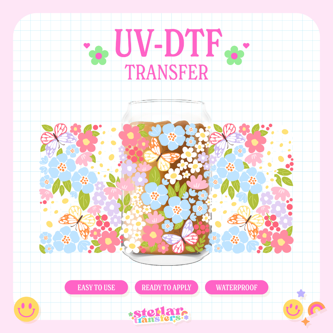 BUTTERFLY FLOWERS - 16 OZ UV DTF