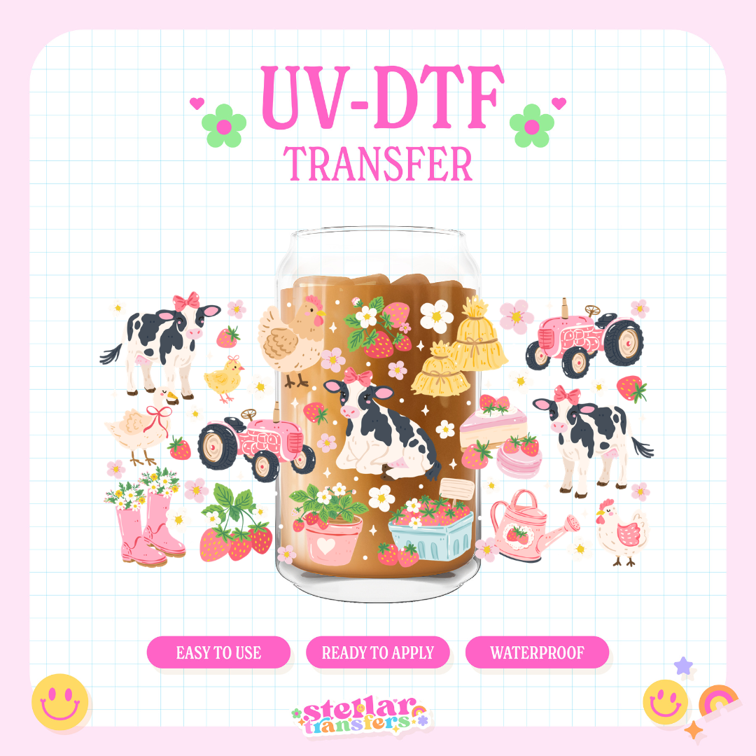 STRAWBERRY COWS  - 16 OZ UV DTF