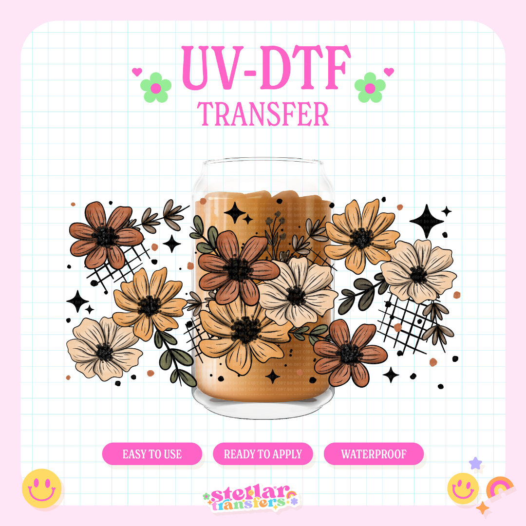 BROWN TONE FLOWERS - 16 OZ UV DTF
