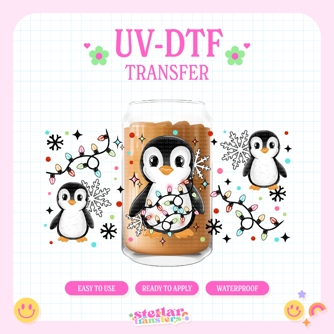 CUTE PENGUIN LIGHTS - 16 OZ UV DTF