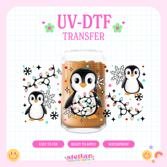 CUTE PENGUIN LIGHTS - 16 OZ UV DTF