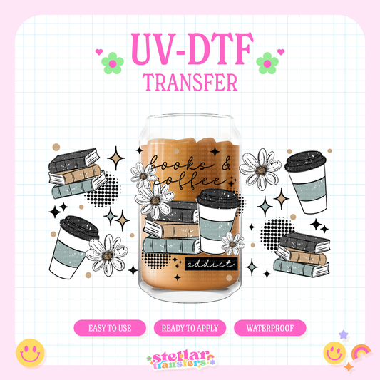 BOOKS AND COFFEE ADDICT - 16 OZ UV DTF