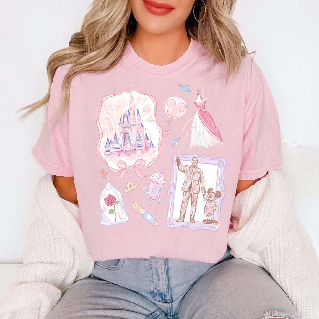 SPRING PINK CASTLE - CLEAR FILM SCREEN PRINT