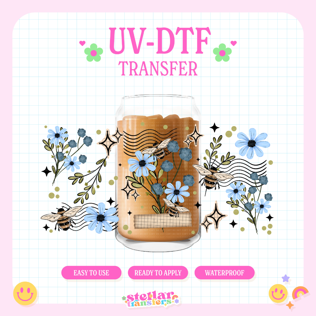 BLUE FLORALS - 16 OZ UV DTF