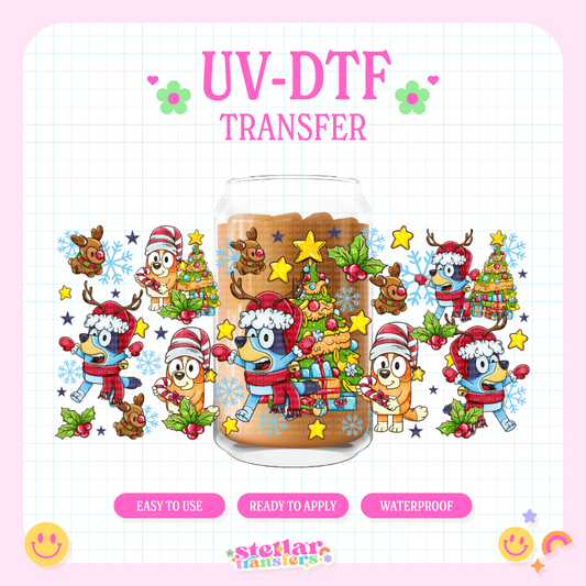 CHRISTMAS BLUE FRIENDS - 16 OZ UV DTF