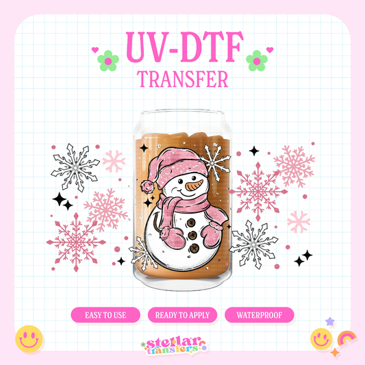 PINK SNOWMAN - 16 OZ UV DTF