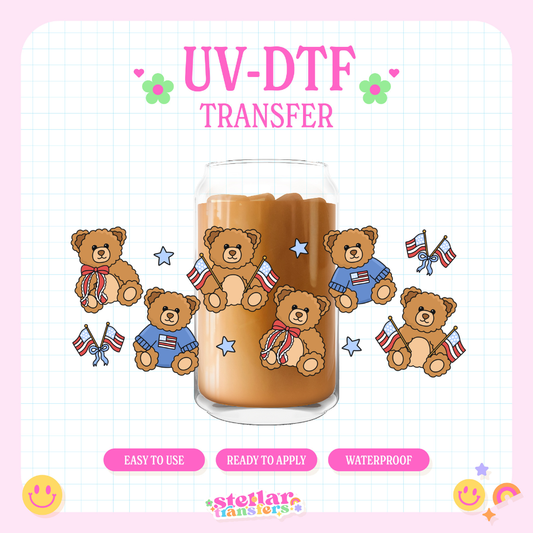 PATRIOTIC TEDDY - 16 OZ UV DTF